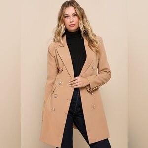 Elegant Tan Double-Breasted Women's Coat
